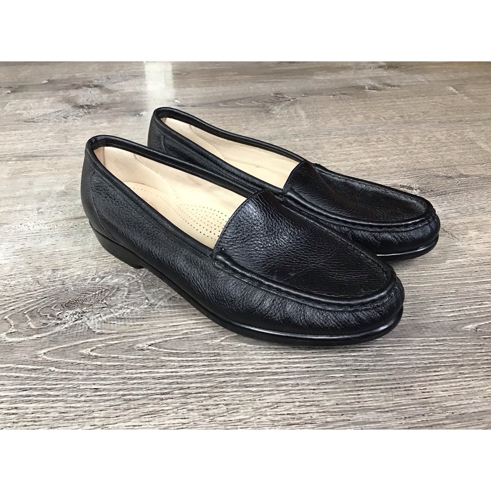 SAS Simplify Leather Slip-On Loafer Tripad Comfort Shoes Black Women's 9 Wide